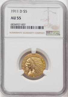 1911-D $5 Indian Half Eagle NGC AU55 (766686004)