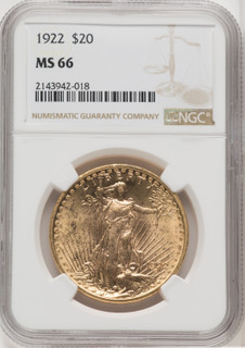 1922 $20 Saint-Gaudens Double Eagle NGC MS66 (765292001)