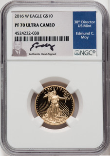 2016-W $10 Quarter-Ounce Gold Eagle 30th Anniversary NGC PF70 Moy Signed 2016-W $10 Quarter-Ounce Gold Eagle 30th Anniversary NGC PF70 Moy Signed