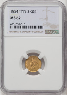 1854 G$1 Type Two Gold Dollar NGC MS62 (765383002)