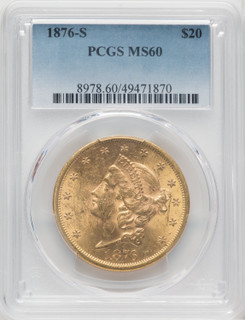 1876-S $20 Liberty Double Eagle PCGS MS60 (173976003)