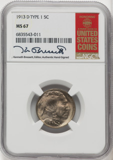 1913-D Type One 5C Kenneth Bressett Red Book Buffalo Nickel NGC MS67 (765692013)