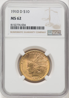 1910-D $10 Indian Eagle NGC MS62 (177074009)