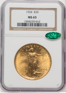 1924 $20 Saint CAC Saint-Gaudens Double Eagle NGC MS65 (503505116)