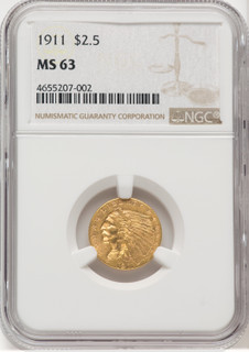 1911 $2.50 Indian Quarter Eagle NGC MS63 (769006004)