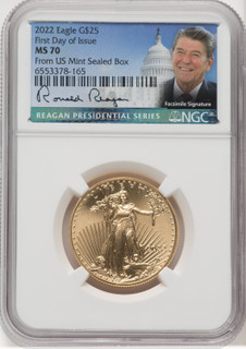 2022 $25 Half-Ounce Gold Eagle FD NGC MS70 Ronald Reagan Signed