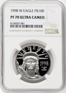 1998-W $100 One-Ounce Platinum Eagle Statue of Liberty Brown Label NGC PF70 (767764012)