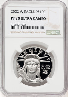 2002-W $100 One-Ounce Platinum Eagle Statue of Liberty Brown Label NGC PF70 (767764013)