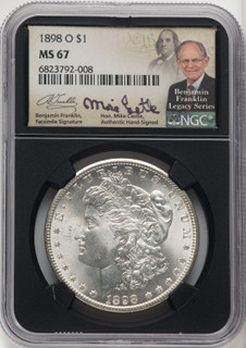 1898-O $1 Mike Castle Blk Core Franklin Series Morgan Dollar NGC MS67 (764009004)