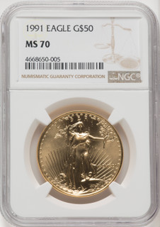 1991 G$50 One-Ounce Gold Eagle Brown Label NGC MS70 (761059015)