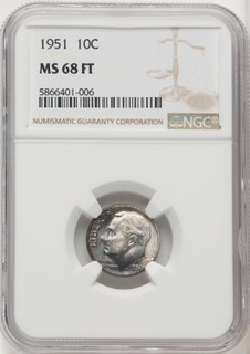 1951 10C FB Roosevelt Dime NGC MS68 (767664002)