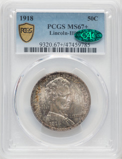 1918 50C Lincoln CAC Commemorative Silver PCGS MS67+ (768602040)