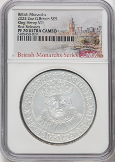 Charles III silver Proof  King Henry VIII  5 Pounds (2 oz) 2023 PR70 Ultra Cameo NGC World Coins NGC MS70 (517365081)