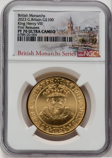 Charles III gold Proof  King Henry VIII  100 Pounds (1 oz) 2023 PR70 Ultra Cameo NGC World Coins NGC MS70 (517508004)