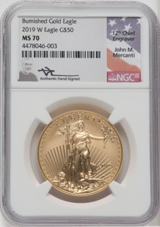 2019-W 1 oz Burnished Gold Eagle NGC MS70 Mercanti