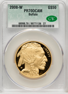 2008-W $50 One-Ounce Gold Buffalo .9999 Fine Gold CACG PR70