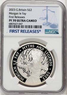 Charles III silver Proof  Morgan le Fay  2 Pounds (1 oz) 2023 PR70 Ultra Cameo NGC World Coins NGC MS70 (518469065)