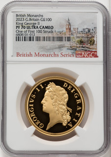 Charles III gold Proof “King George II” 100 Pounds (1 oz) 2023 PR70 Ultra Cameo NGC World Coins NGC MS70 (518508062)