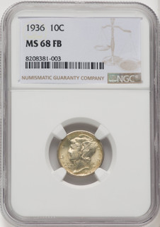 1936 10C FB Mercury Dime NGC MS68