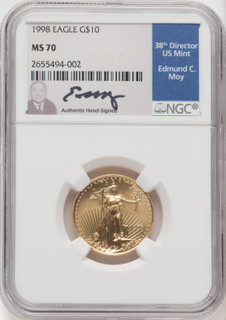 1998 $10 Quarter-Ounce Gold Eagle NGC MS70 Ed Moy Signed