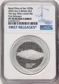 Charles III silver Proof  The Spy Who Loved Me  5 Pounds (2 oz) 2023 PR70 Ultra Cameo NGC World Coins NGC MS70