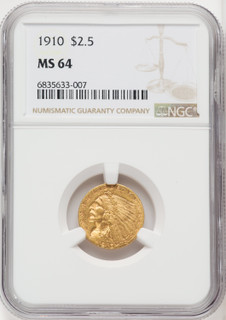 1910 $2.50 Indian Quarter Eagle NGC MS64 (766863029)