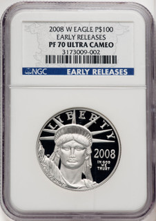 2008-W $100 One-Ounce Platinum Eagle First Strike ER Blue NGC PF70