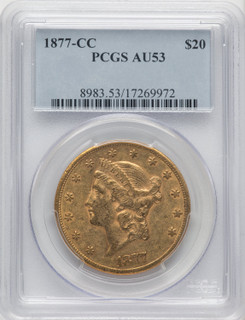 1877-CC $20 Liberty Double Eagle PCGS AU53