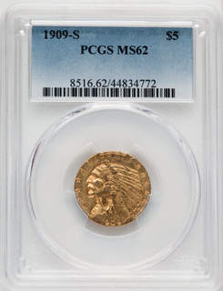 1909-S $5 Indian Half Eagle PCGS MS62 (770582006)