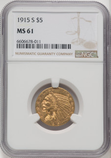 1915-S $5 Indian Half Eagle NGC MS61