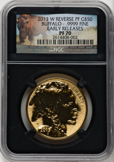 2013-W $50 One-Ounce Gold Buffalo Reverse Proof First Strike ER Bison Label NGC PF70