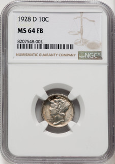 1928-D 10C FB Mercury Dime NGC MS64