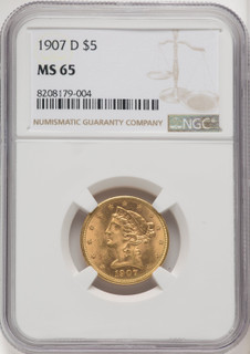 1907-D $5 Liberty Half Eagle NGC MS65 (770218062)