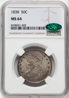 1838 50C CAC Reeded Edge Half Dollar NGC MS64