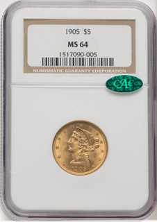 1905 $5 CAC Liberty Half Eagle NGC MS64 (519409211)