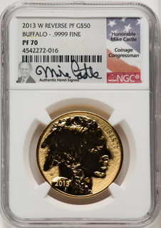2013-W $50 One-Ounce Gold Buffalo Reverse Proof 100th Anniversary Mike Castle NGC PF70