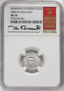 2008-W $10 Tenth-Ounce Platinum Eagle Statue of Liberty Kenneth Bressett Red Book NGC MS70
