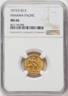 1915-S $2.50 Panama-Pacific Quarter Eagle Commemorative Gold NGC MS66