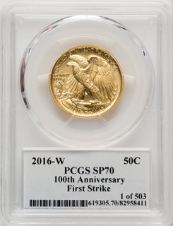 2016-W 50C Walking Liberty 100th Anniversary Gold Centennial FS Ed Moy PCGS MS70