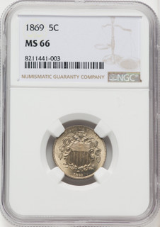 1869 5C Shield Nickel NGC MS66