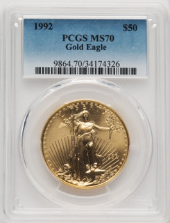 1992 $50 One-Ounce Gold Eagle Blue Gradient PCGS MS70