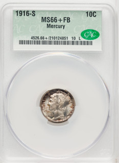 1916-S 10C Mercury FB CACG Plus Mercury Dime CACG MS66+