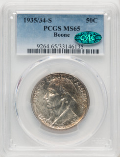1935/34-S 50C Boone CAC Commemorative Silver PCGS MS65
