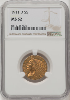 1911-D $5 Indian Half Eagle NGC MS62 (765811002)
