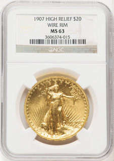 1907 $20 Wire Rim High Relief Double Eagle NGC MS63 (772045240)