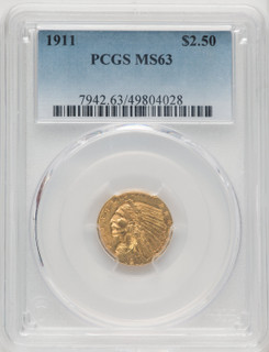 1911 $2.50 Indian Quarter Eagle PCGS MS63 (772591087) 1911 $2.50 Indian Quarter Eagle PCGS MS63 (772591087)