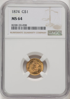 1874 G$1 Gold Dollar NGC MS64 (770218002)