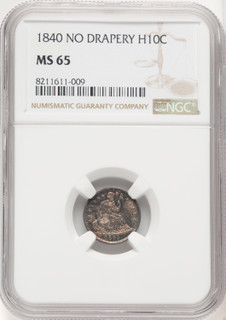 1840 H10C NO DRAPERY Seated Half Dime NGC MS65
