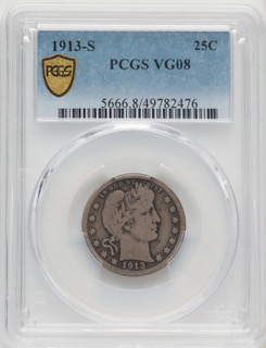1913-S 25C Barber Quarter PCGS VG8