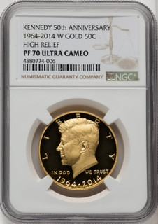 2014-W 50C Kennedy Gold 50th Anniversary Proof Half Dollar NGC PR70